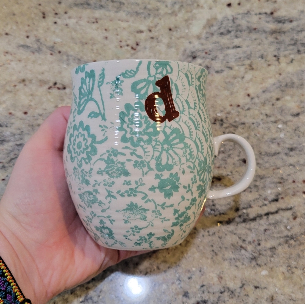 Anthropologie Stamped Botanical D Initial Monogram Mug H33